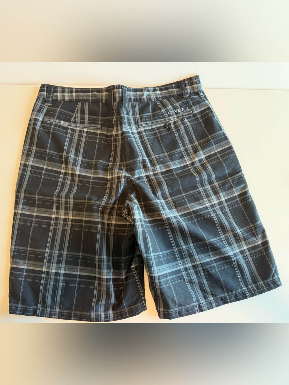 O'Neill Black and Gray Plaid Flat Front Shorts